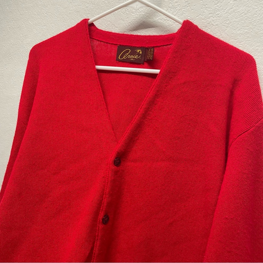 Vintage 1980s Arnie Red Cardigan Sweater // XL - Picture 2 of 5